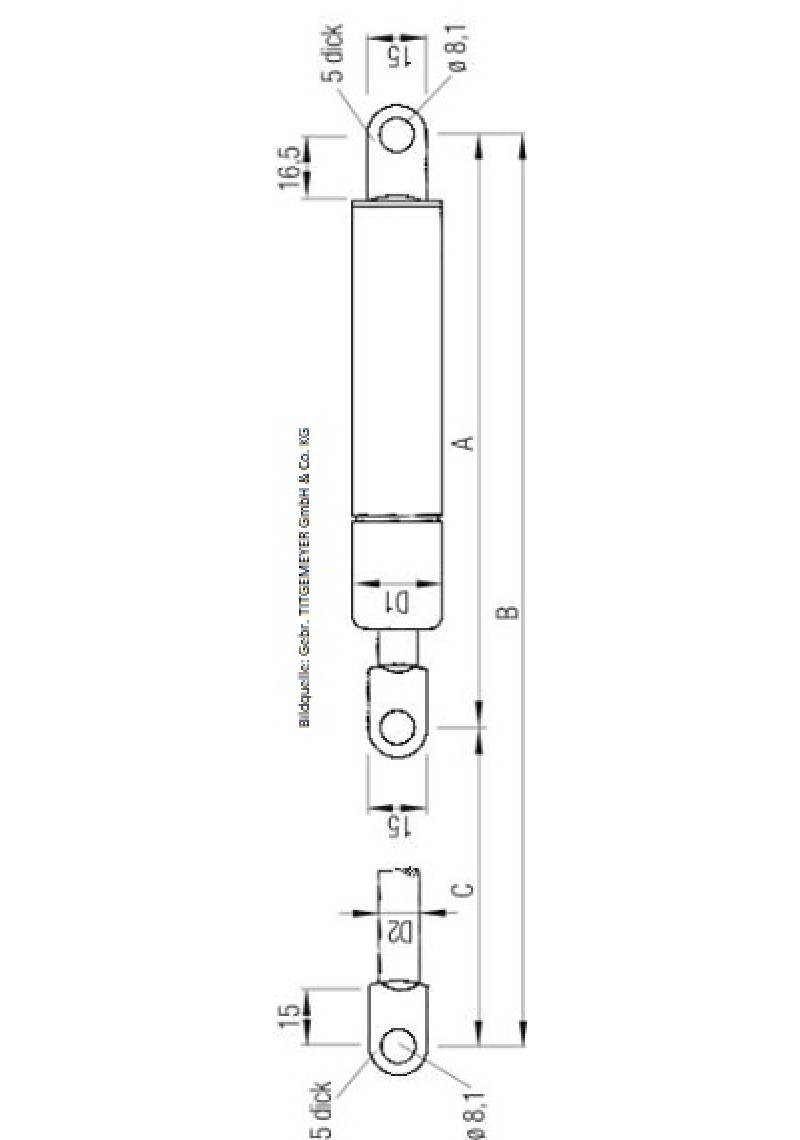 Gasdruckfeder GETO LIFT-GASFED.100/ 500N/ST1